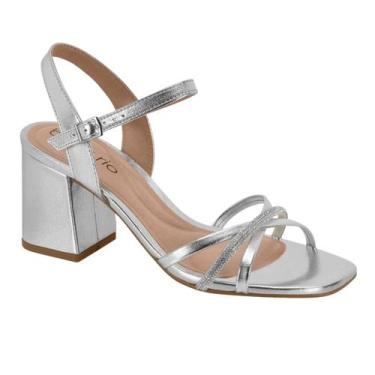 Imagem de Sandalia Feminina Beira Rio Festa Salto Bloco Alto Brilho Strass Metal