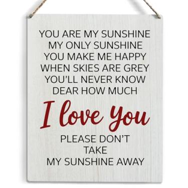 Imagem de Decoração de parede familiar You are my sunshine Placa de 20 x 25 cm, citações positivas inspiradoras, presente de dia dos namorados, para quarto, sala de estar, escritório, casa, placa, decoração de