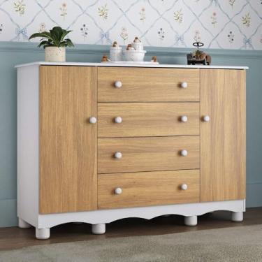 Imagem de Cômoda Infantil 125cm 2 Portas e 4 Gavetas Dengo Multimóveis Mp4440 Branco/madeirado