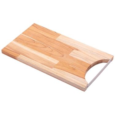 Imagem de Tábua Madeira Alça Em Aço Inox Teca 35Cm X 20Cm X 2Cm