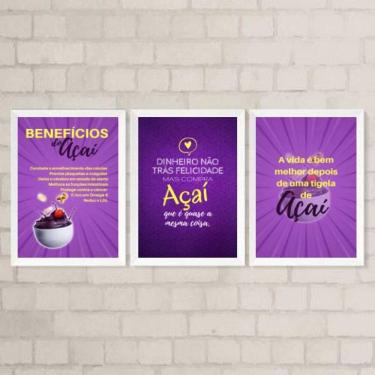 Imagem de Kit 3 Quadros Decorativos Frases Açaí 24X18Cm - Branca