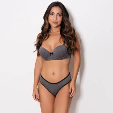 Imagem de Conjunto Básico Fio Duplo Mescla com Bojo e Arco Cor:PretoTamanho:GG -