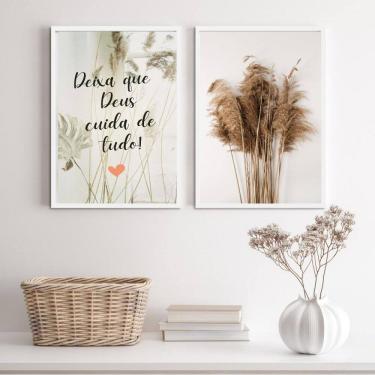 Imagem de Quadros Deixa que Deus Cuida 24x18cm - Vidro e Moldura Preta