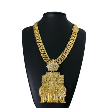 Imagem de Cordão Grumet 15Mm + Pingente Leão Jesus - Banhado A Ouro