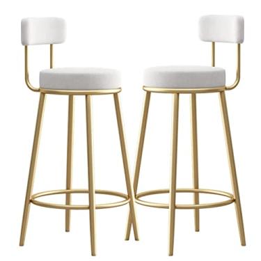Imagem de Banquetas de bar, conjunto de 2 bancos de bar, encosto coberto de veludo, apoio para os pés e base de metal, cadeiras de balcão de cozinha para sala de jantar e som