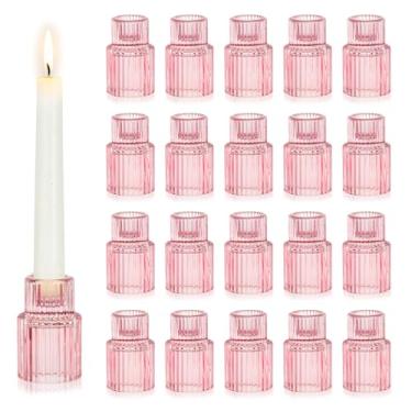 Imagem de Hewory Suporte de vela rosa de vidro: 20 peças de castiçais cônicos para centro de mesa, castiçais cônicos para decorações de dia dos namorados, presentes de aniversário, casamento, férias, decoração