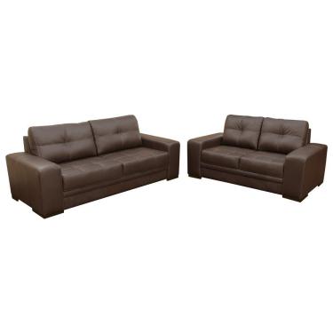 Imagem de Jogo de Sofá 2 e 3 Lugares Sala de Estar Milano Couro Marrom - Gran Belo