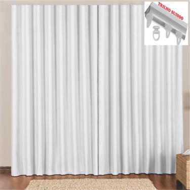 Imagem de Cortina 2 Mts Sala Quarto Escritório Blackout Original para Trilho Suisso - Gelo