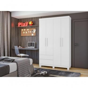 Imagem de Guarda-roupas Solteiro 4 Portas 2 Gavetas Sem Espelho Com Pés Zeus Branco