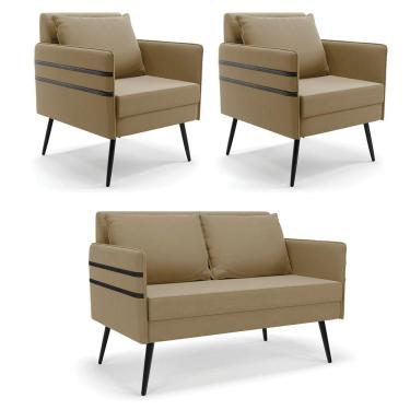 Imagem de Kit 01 Namoradeira E 02 Poltronas Suede Marrom Rato