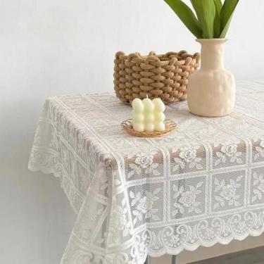 Imagem de Toalha De Mesa Bege Com Renda Vazada, Bordado Europeu Retrô, Para Casa