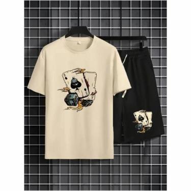 Imagem de Kit Camisa Camiseta e Short Tactel Masculino Cartas As De Espadas Esti