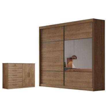 Imagem de Guarda Roupa Casal Belmonte Com Espelho E Cômoda Seul Cumaru 23 - Novo