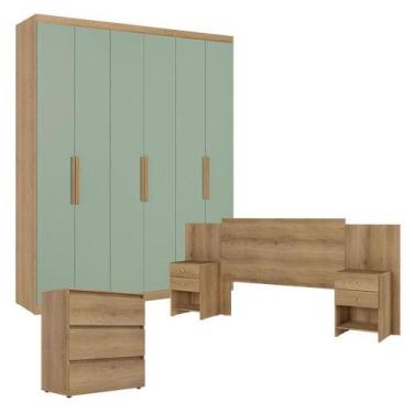Imagem de Guarda Roupa Casal Milan 6 Portas Capuccino Menta Com Cômoda Com Porta