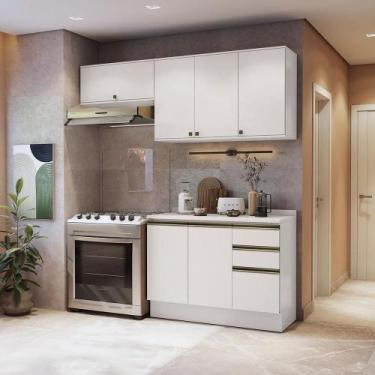 Imagem de Armário De Cozinha Compacta 3 Gavetas 100% Mdf 200cm Branco Celeste Ka