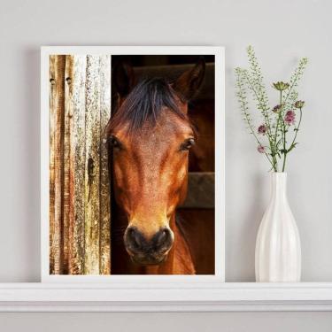 Imagem de Quadro Decorativo Fotografia Cavalo Na Baia 24X18Cm