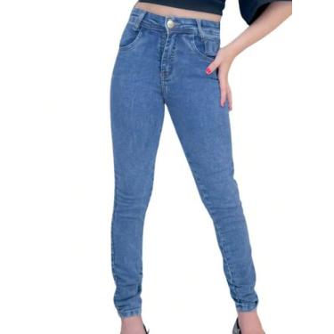 Imagem de Calça Jeans Feminina Skinny Cintura Alta Ajuste Perfeito Confortável -