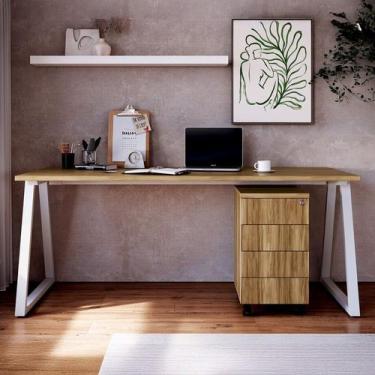 Imagem de Mesa Escrivaninha e Gaveteiro com e Rodízios 4 Gavetas 160cm Industria