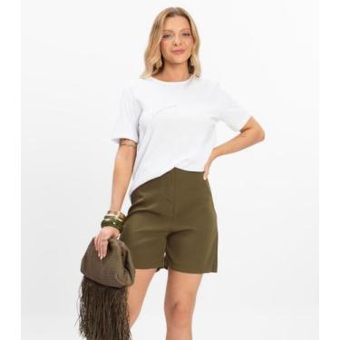 Imagem de Shorts Feminino Alfaiataria Cós Reto Renaluci Verde, G, Verde