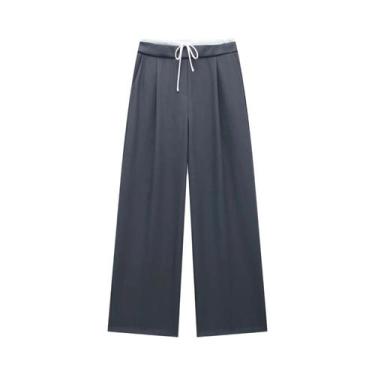 Imagem de Calças De Cintura Alta E Pernas Largas Para Mulheres, Calças Soltas Pl