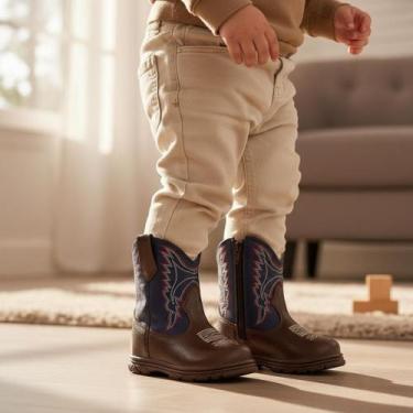 Imagem de Bota Texana Bebê Unissex Azul Em Couro Legítimo Linha New Baby Kapell,