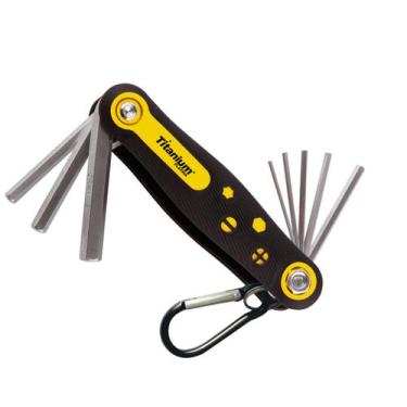 Imagem de Kit Chave Allen Dobrável 8 Peças Tipo Canivete CRV  Titanium Platina P