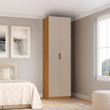 Imagem de Guarda-roupa Modular 2 Portas 100% Mdf com Prateleiras e Cabideiros 70cm Altezza Clean Freijó/Off White