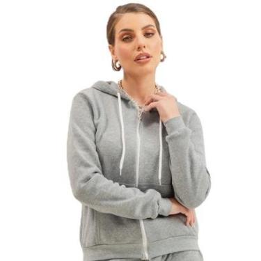 Imagem de Moletom Canguru Feminino Blusa De Frio Lisa Básica Com Ziper-Feminino