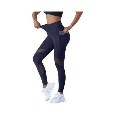 Imagem de Calças De Yoga Femininas De Cintura Alta Com Detalhes Em Tela, Legging