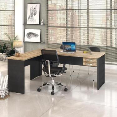 Imagem de Mesa Para Escritório Em L 1,80x1,60m Tampo E Pés 30mm Com Gaveta Carva
