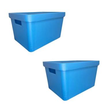 Imagem de 2 Caixa Organizadora Empilhavel com Tampa Cesto Azul Branca Verde 17 L