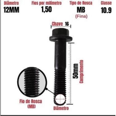 Imagem de Parafuso Sextavado Flangeado 12x50 mm Rosca 1,5 Aço 10.9 RT - Dunga