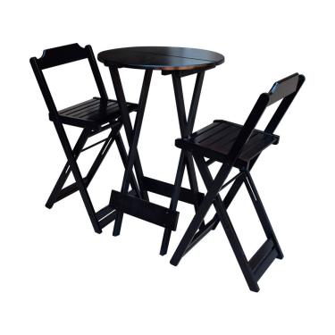 Imagem de Kit 2 Banquetas Bistrô Dobrável Madeira Maciça Assento Madeira Preto Preguiçosa