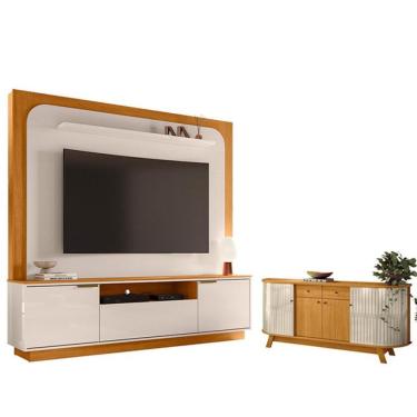 Imagem de Estante Home Theater Nilo Sem Pés Com Aparador Para Sala Buffet Mônaco Cinamomo Off Whi...