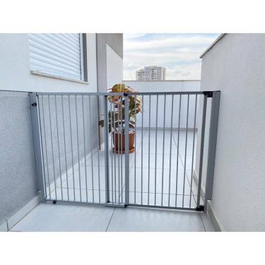 Imagem de Portão de segurança Crianças e PET Altura 85cm x Largura 70 a 125cm Alumínio Cinza