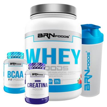 Imagem de Kit Whey Foods 900 G + BCAA Foods 2400 100 Cáps + Creatina Foods 100 G + Coqueteleira -...