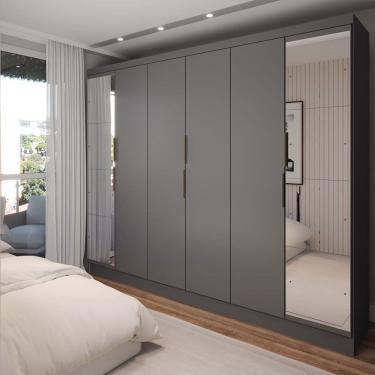 Imagem de Guarda-Roupa Casal Prime 6 Portas 4 Gavetas com Espelho Onix - Panorama Móveis