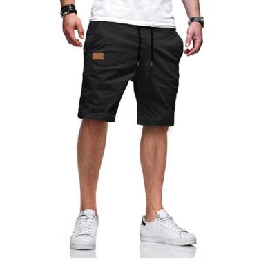 Imagem de Shorts JMIERR de algodão com elastano, cordão ajustável, preto, tamanh