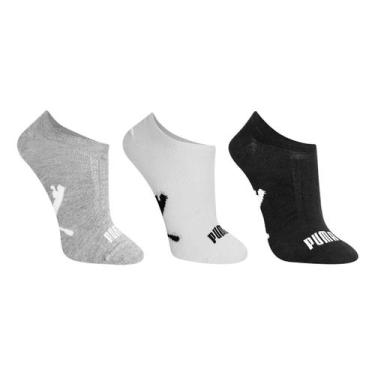 Imagem de Meia Soquete Puma Invisível c/ 3 Pares, Cinza, Preto, 39/43