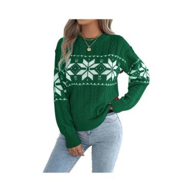 Imagem de Suéter Feminino De Natal Com Padrão De Floco De Neve Em Cores Contrast