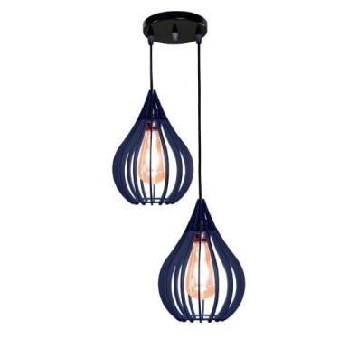 Imagem de Luminária Teto Lustre Pendente Balcão Cozinha Sala Duplo Cor:azul - SH