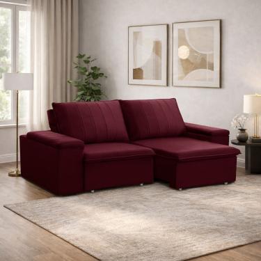 Imagem de Sofá 3 Lugares Retrátil Reclinável Para Sala 205cm Malfati F04 Veludo Vermelho - Lyam D...