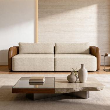 Imagem de Sofá 3 Lugares Sala Living Orgânico 240cm Oregon K01 Couríssimo Whisky Linho Champanhe...