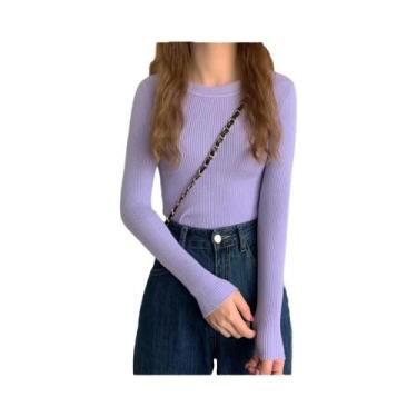 Imagem de Suéter Feminino De Tricô Manga Longa Gola O Moda Outono Inverno Básico