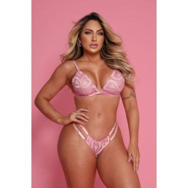 Imagem de Conjunto Lingerie Glow Up Renda Rosa Sexy Sensual