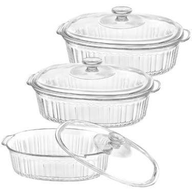 Imagem de Kit 2 Travessa Assadeira Redonda Vidro Com Tampa 2,8l Forno - CLICK HO