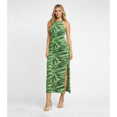 Imagem de Vestido Longo Estampado Sem Manga Infinita Cor Verde, G, Verde