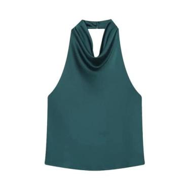 Imagem de Camisola Feminina De Cetim Com Decote Halter E Costas Nuas, Top De Ver