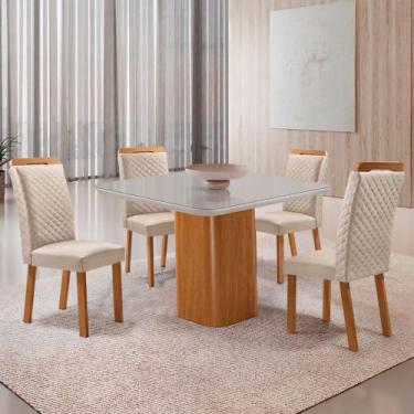 Imagem de Mesa de Jantar Eloise 90cm Tampo MDF Vidro Canto Copo com 4 Cadeiras L