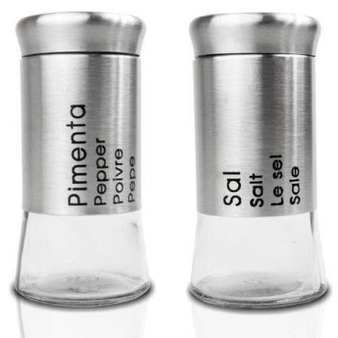 Imagem de Kit Porta Temperos Saleiro E Pimenteiro Em Vidro E Inox UnyHome UD1919